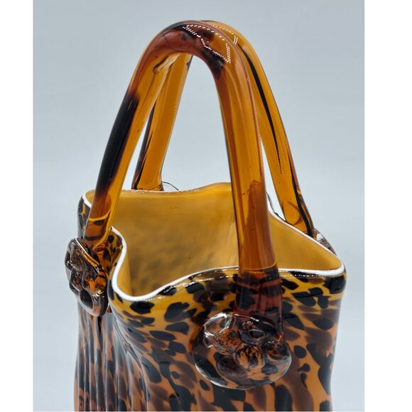 Vintage Hand Blown Glass Purse Vase Leopard, Turtle, Animal Print Glass Handbag - Picture 3 of 9